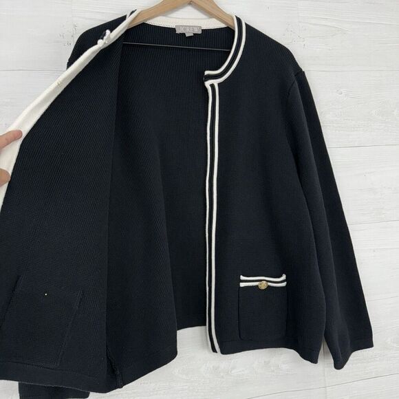 J.Crew Emilie Sweater Lady Jacket Women 3X Black w/ Contrast Trim Pockets Office - Picture 7 of 15